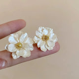 Chic Acrylic White Button Earrings