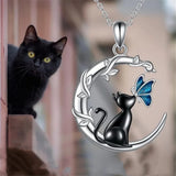 Pendentif en Cristal de Papillon Chat Lune