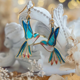 Boucles d'oreilles en émail bleu Hummingbird Gracieux