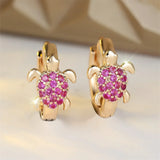 Boucles d'oreilles en forme de tortue de mer avec zircon scintillant