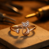 Bague Ouverte Chat Mignonne – Zircon Cubique