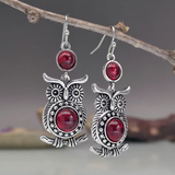 Boucles d'oreilles Hibou Rouge Vintage