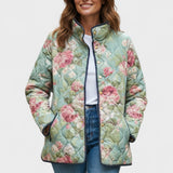 Gesa™ | Veste matelassée avec de grandes roses en sauge