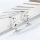 Boucles d'oreilles en argent sterling en forme de chat et de lune