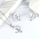 Boucles d'oreilles en argent sterling en forme de chat et de lune