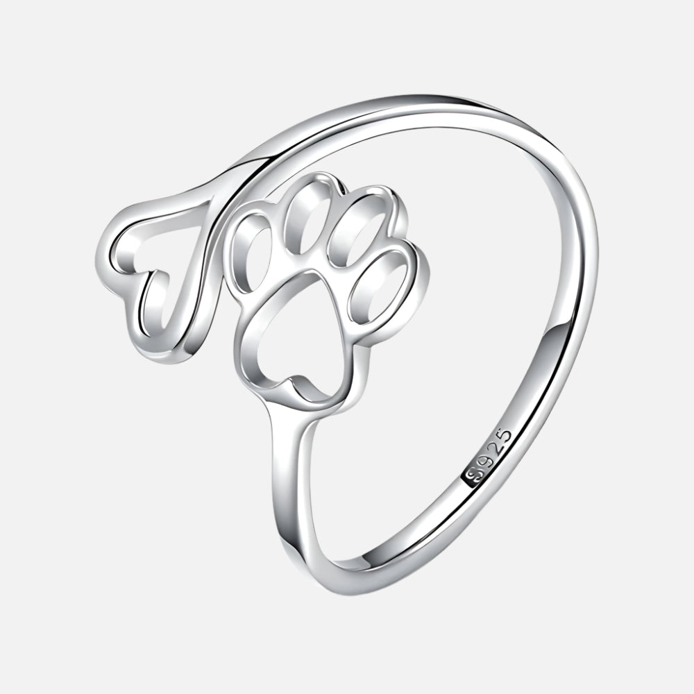Bague Artisanale Patte & Cœur – Argent Sterling 925 Ajustable