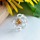 Bague en nid d'abeille ajustable plaquée or 18K