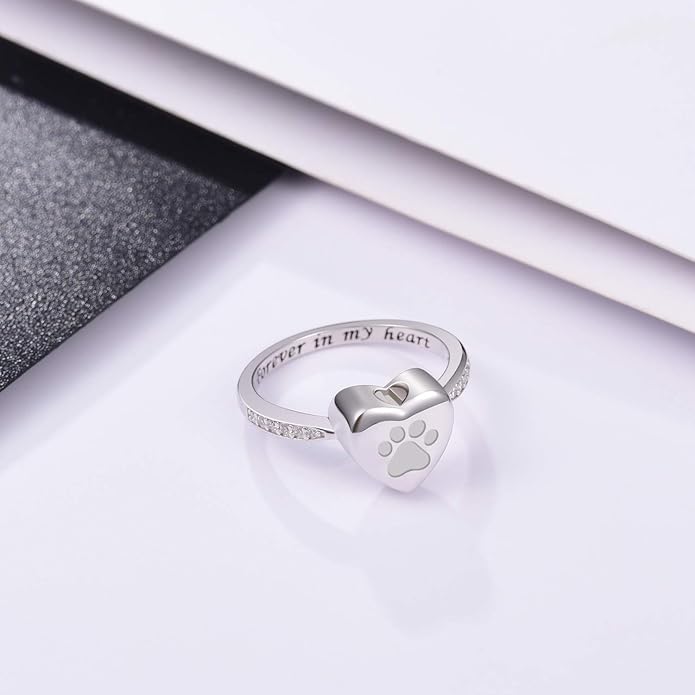 Bague Urne en Forme de Cœur avec Empreinte de Patte – Bijoux Funéraires pour Animaux