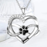 Collier Infini Cœur & Patte en Argent Sterling 925 avec Zirconia
